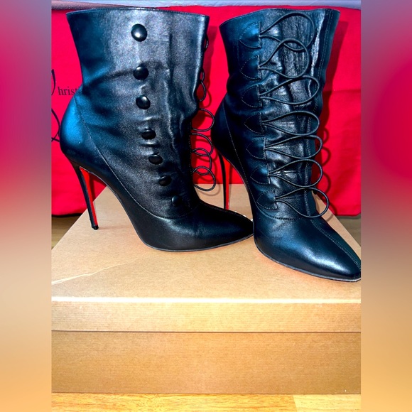 Christian Louboutin French Tutu Button Black Leather Booties Size 36, US 6, USED - Picture 15 of 16
